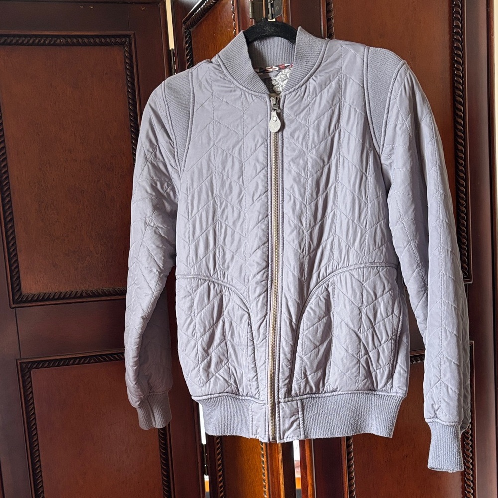 Prana Light Gray Quilted Bomber Jacket - Women's